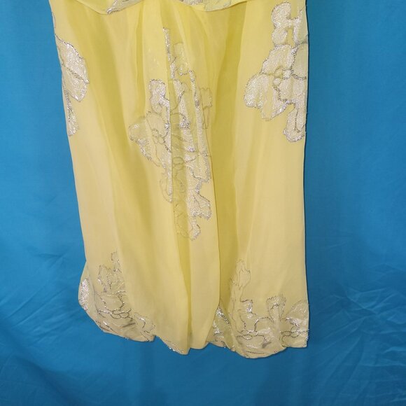 Nicole Miller Yellow Silk Chiffon Dress With Embroidered Floral Design Size 12 S - Picture 4 of 8